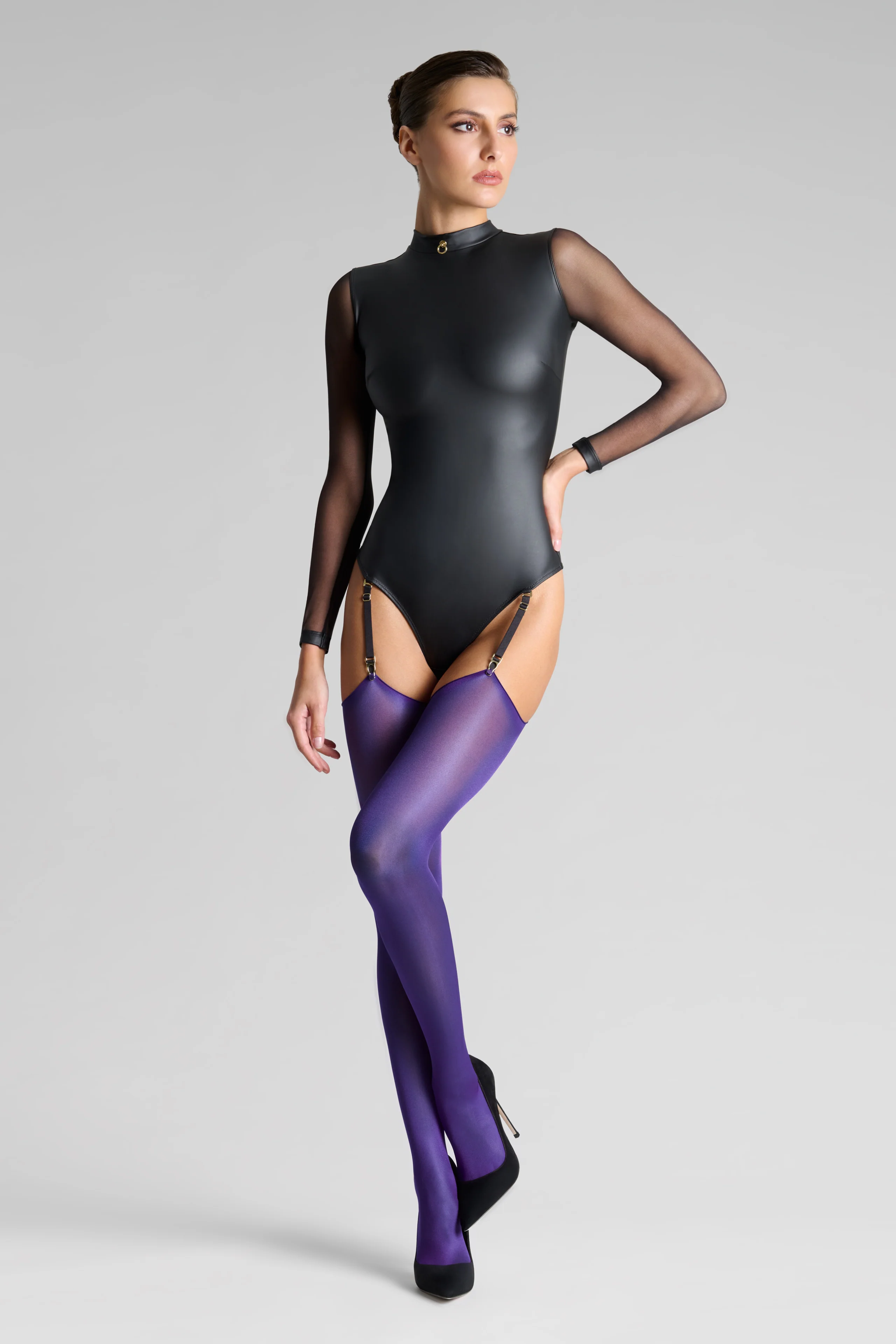 Bas coupés roulés 40D - Violet - Legwear - Image 6
