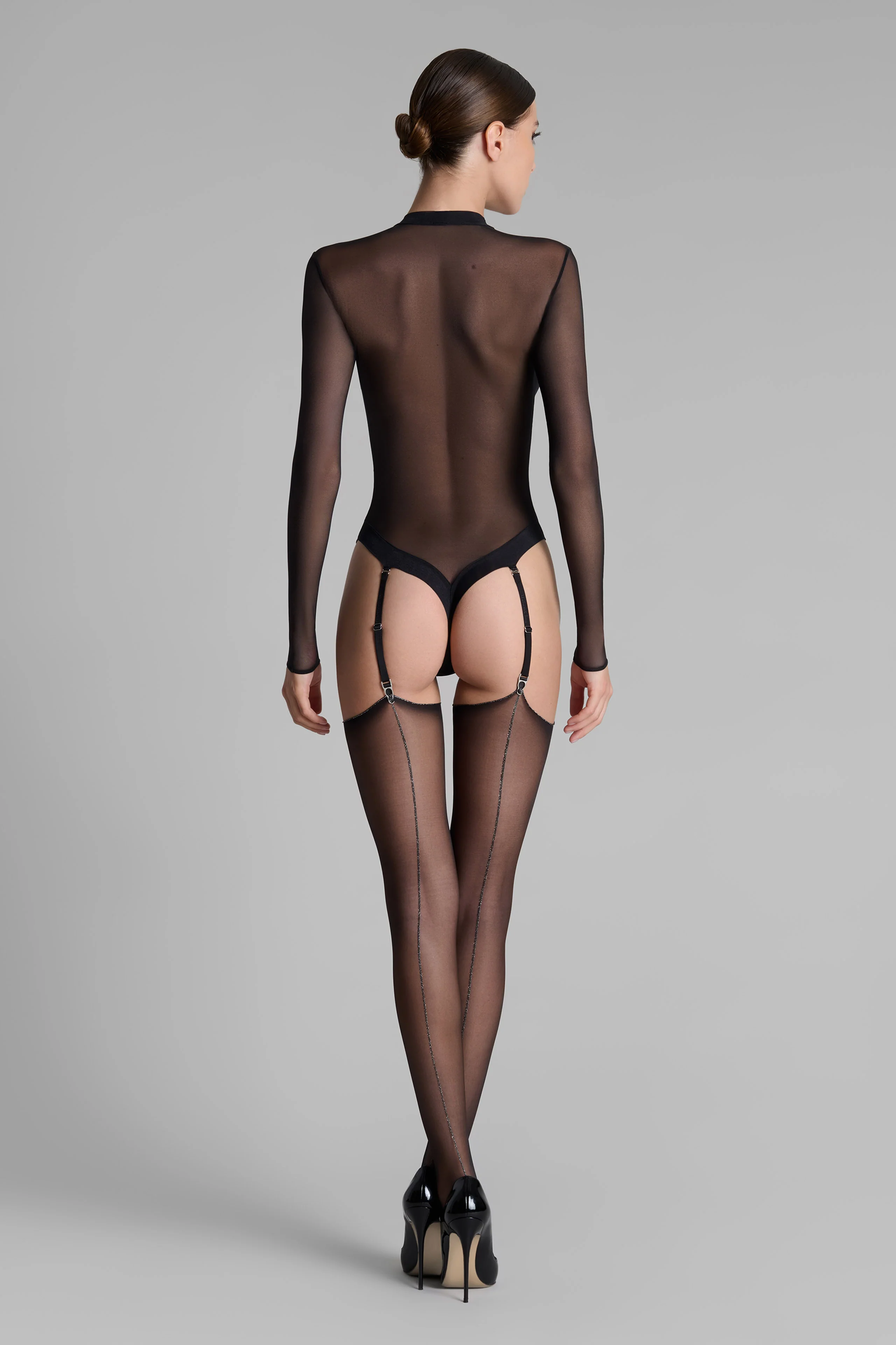 Bas coupés roulés coutures Lurex 20D - Noir/Argent - Legwear - Image 6