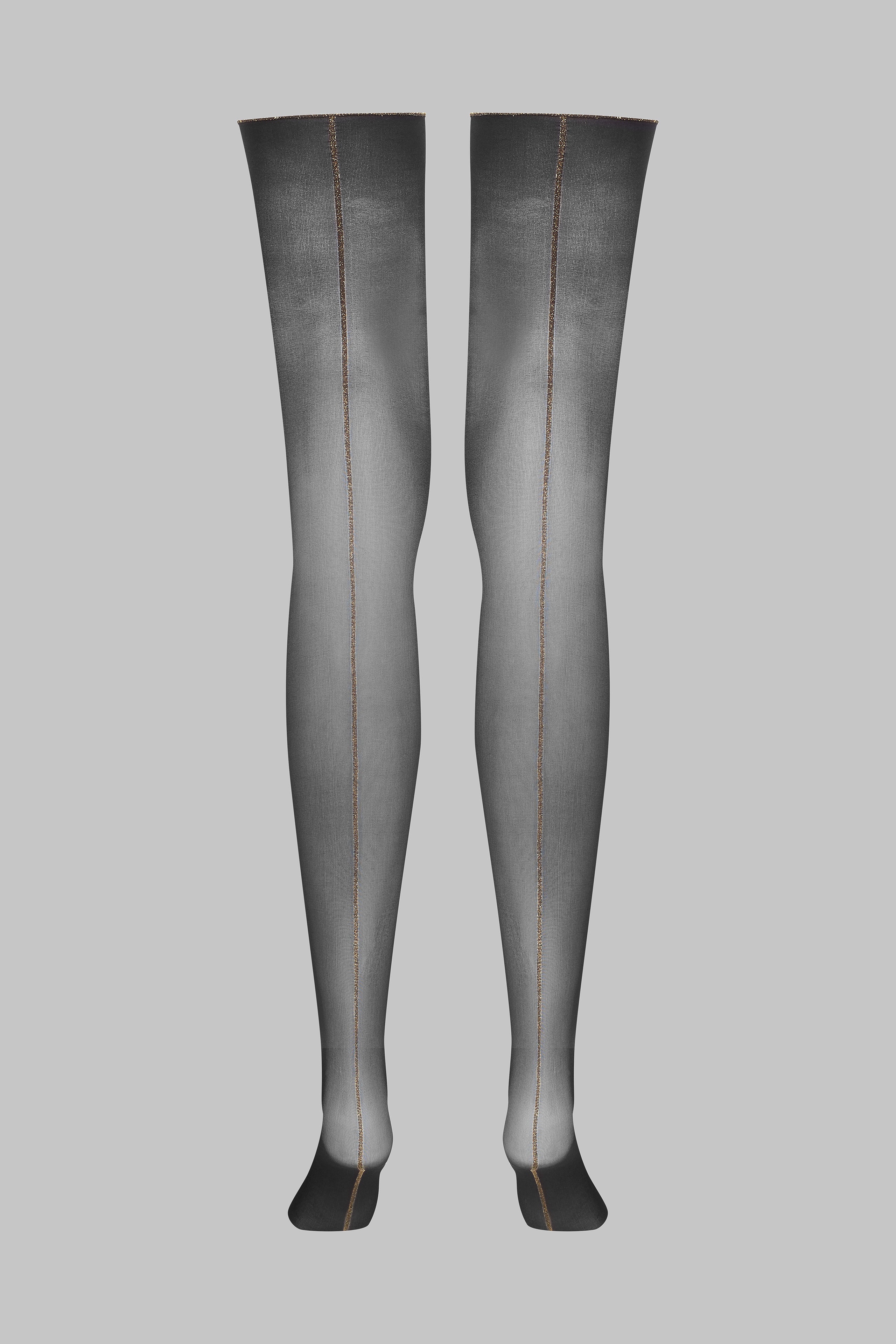 Bas coupés roulés couture Lurex 20D - Noir/Or - Legwear - Image 2