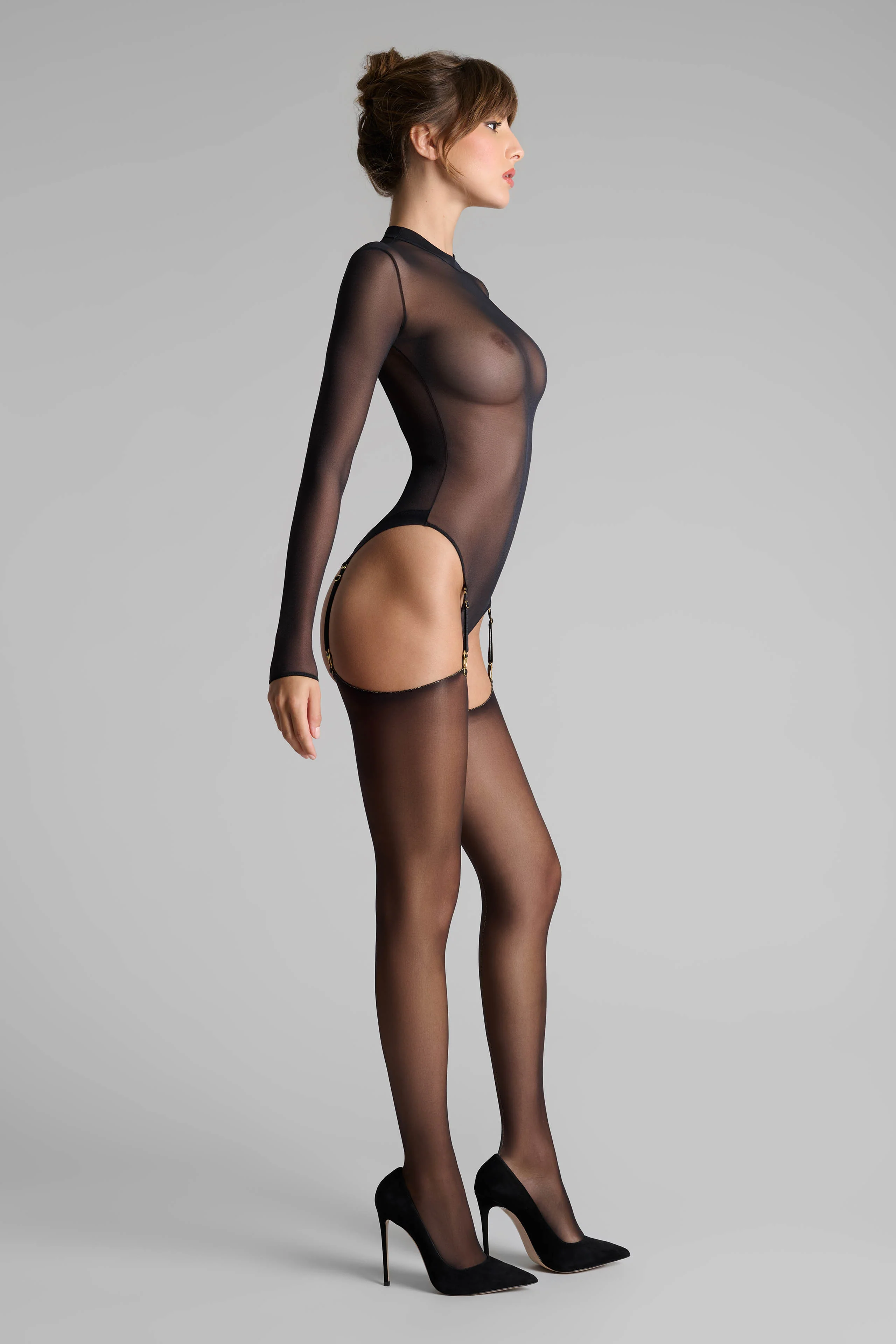 Bas coupés roulés couture Lurex 20D - Noir/Or - Legwear - Image 6